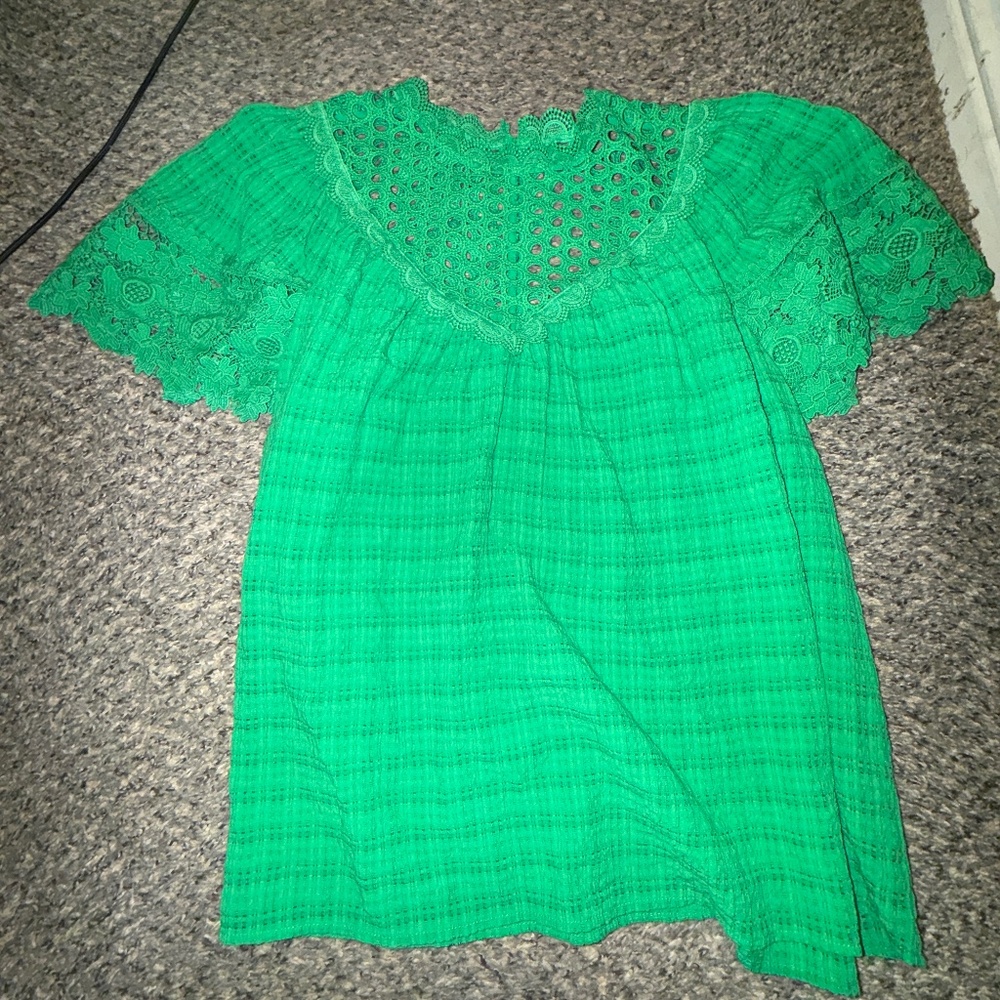 Green flared sleeved blouse